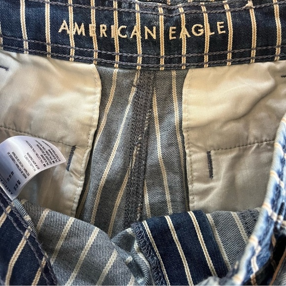 American Eagle Blue White Striped Belted High Rise Shorts 10 Festival Coastal - Picture 3 of 10